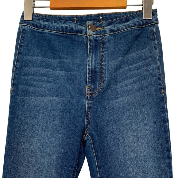 Free People Super Flare Jeans Womens Size 25 Blue Medium Wash Raw Hem Boho - Picture 3 of 7